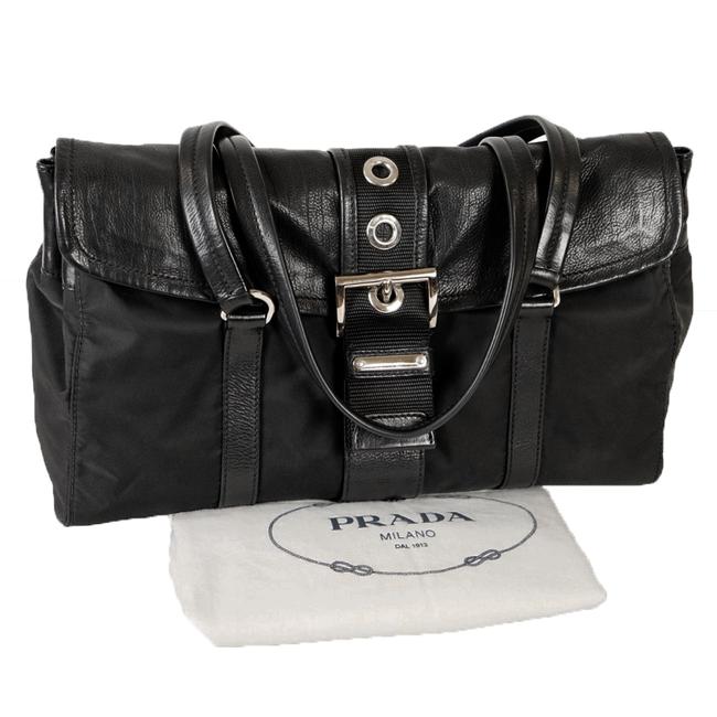 Prada Soft And Black LeatherNylon Shoulder Bag