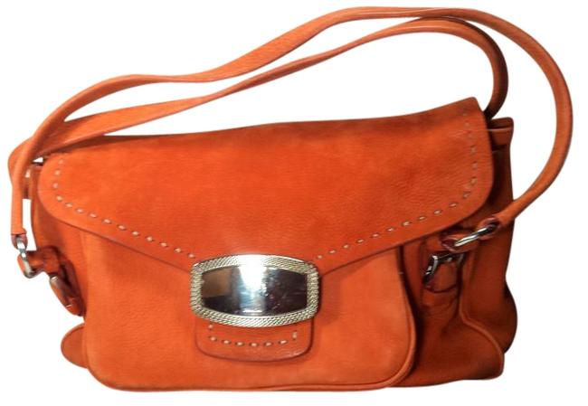 Prada Soft Satchel Orange Suede Shoulder Bag