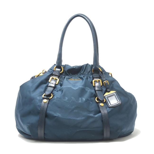 Prada Soft Stain Blue Nylon Shoulder Bag