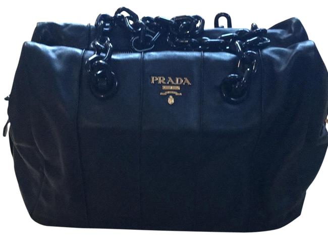 Prada Soft with Chain Handel Black Calfskin Leather Shoulder Bag