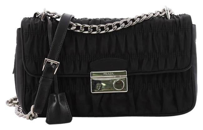 Prada Sound Gaufre Small Black Tessuto Shoulder Bag