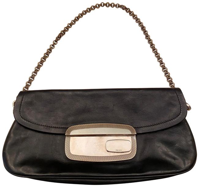 Prada Spazzolato Mirror Blck Leather Shoulder Bag