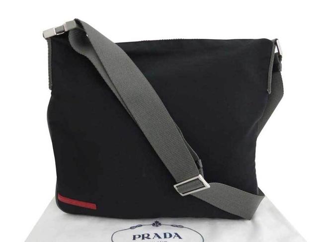 Prada Sport Line Ladies Mens E44597e Black  Gray Nylon Canvas Shoulder Bag