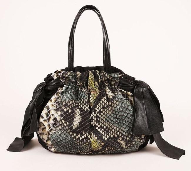 Prada St. Pitone Black and Green Leather Nylon Shoulder Bag