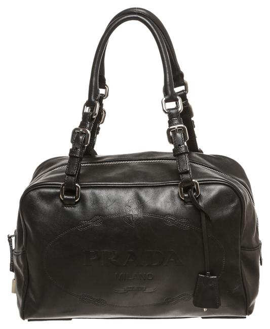 Prada Stamped Handbag Black Leather Shoulder Bag