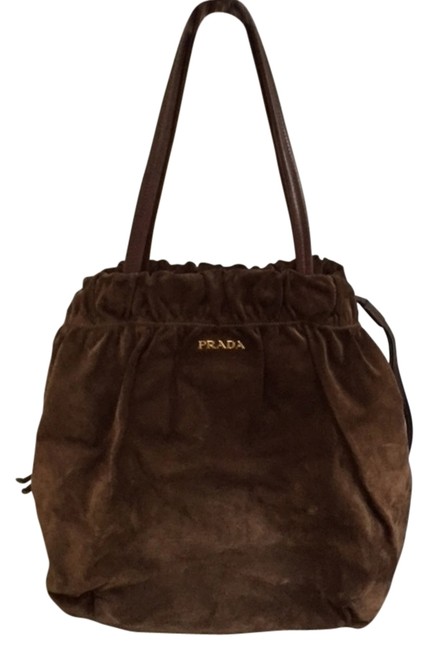Prada Straps Chocolate Tote Satin Lining Brown Suede and Leather Shoulder Bag