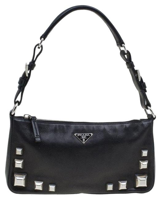 Prada Studded Black Leather Shoulder Bag