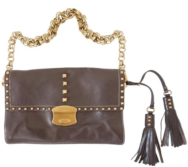 Prada Studded Brown Soft Leather Shoulder Bag
