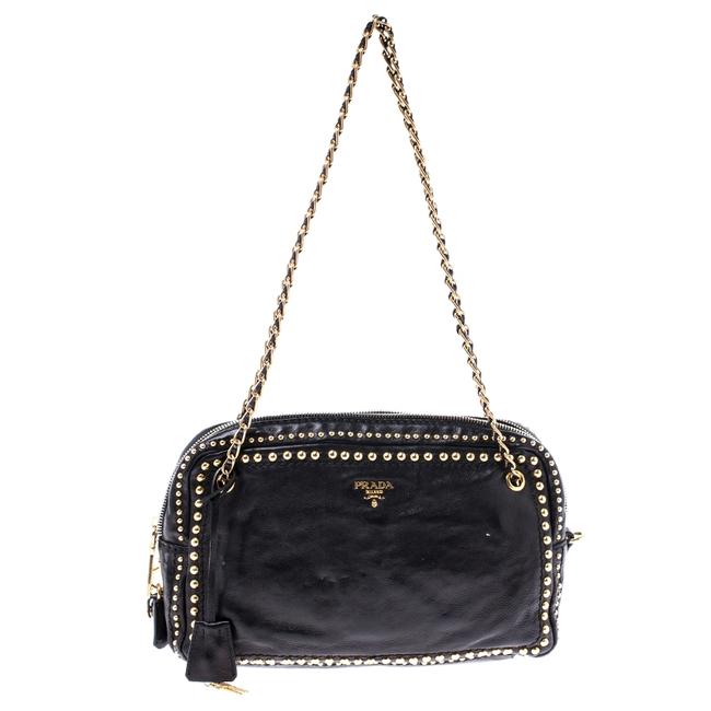 Prada Studded Chain Black Leather Shoulder Bag