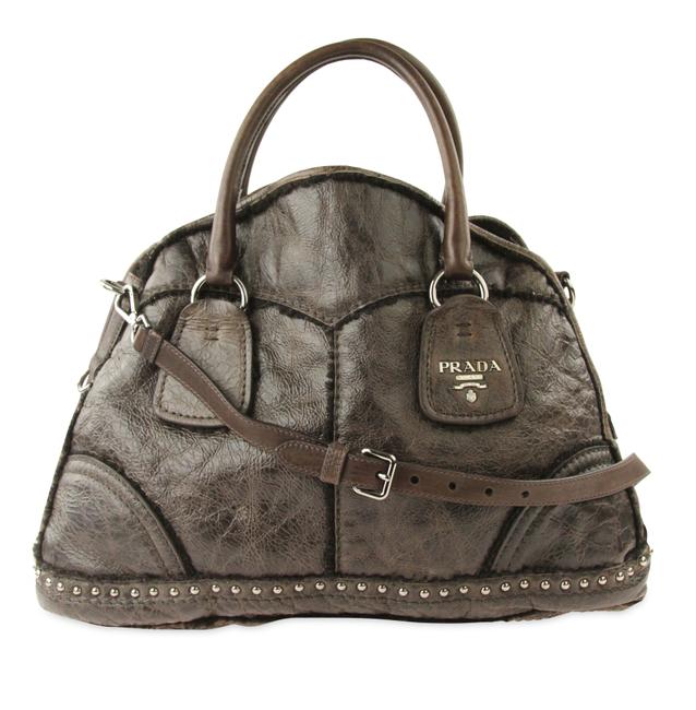 Prada Studded Montone Bruciato Brown Leather Shoulder Bag