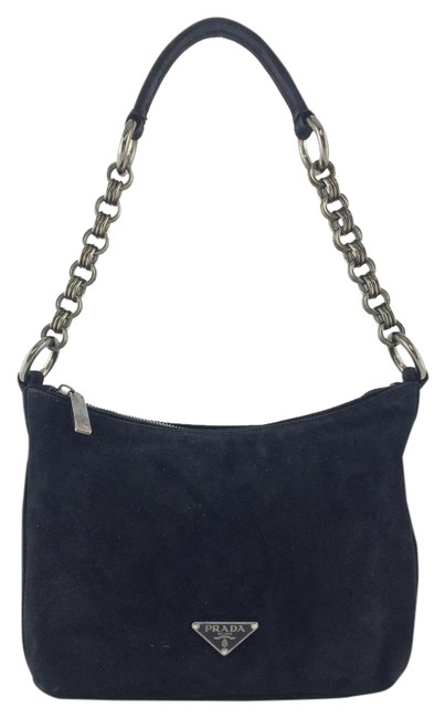 Prada Suede Chain Link Black Shoulder Bag