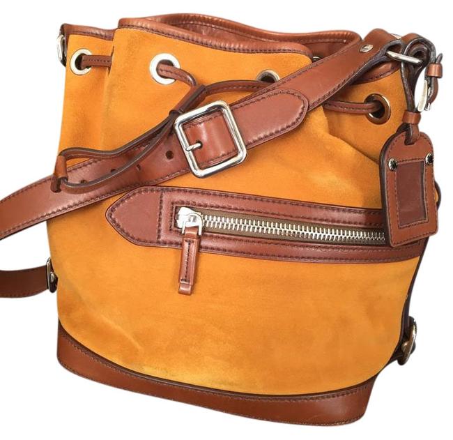 Prada Bucket Tan and Orange Suede Leather Shoulder Bag