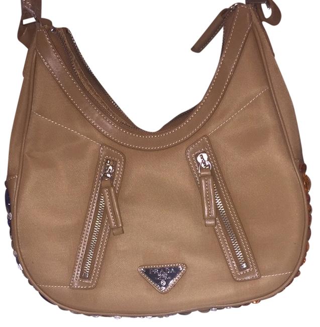 Prada Tan W Embellishments Satin Shoulder Bag
