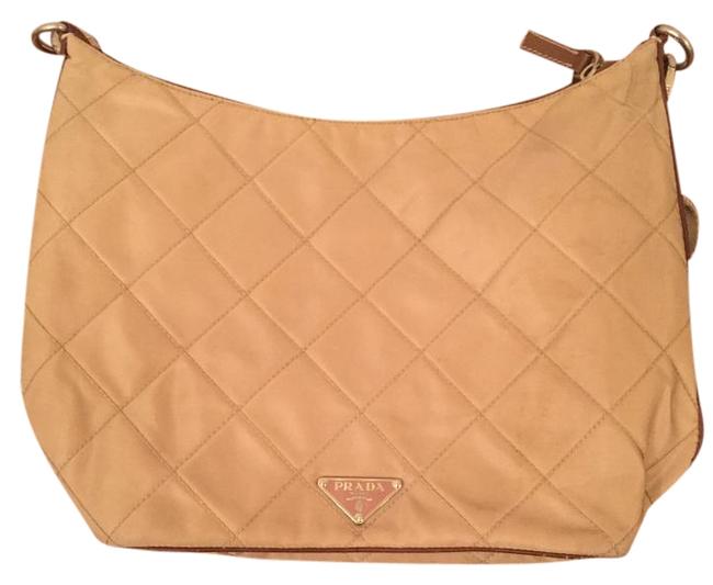 Prada TanBeige Quilted Nylon Shoulder Bag