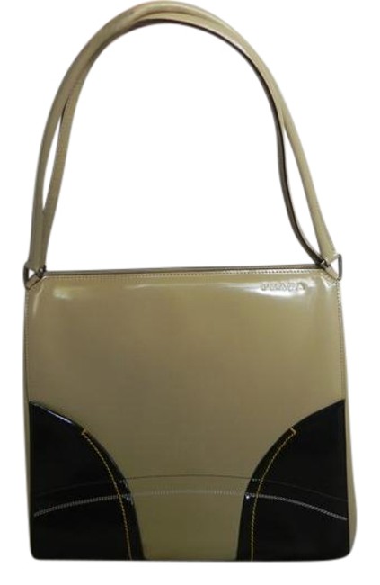 Prada TanBrown Tan and Brown Patent Leather Shoulder Bag