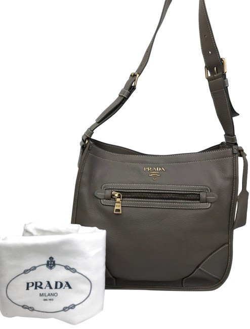 Prada Taupe Daino #28180 Sale Gray Leather Shoulder Bag