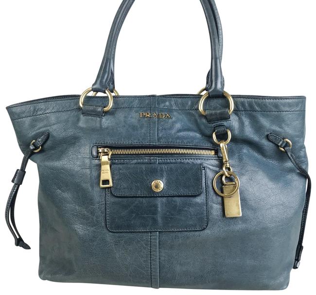 Prada Teal Front Pocket #27699 Sale Blue Leather Shoulder Bag