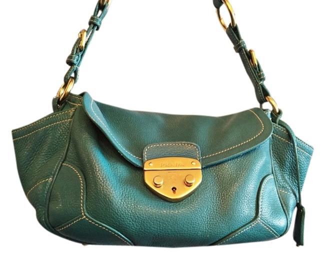 Prada Teal Leather Shoulder Bag