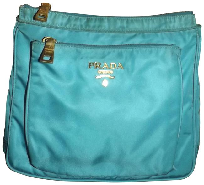 Prada Teal Tessuto Goldtone Hardware Issues Blue Nylon Shoulder Bag