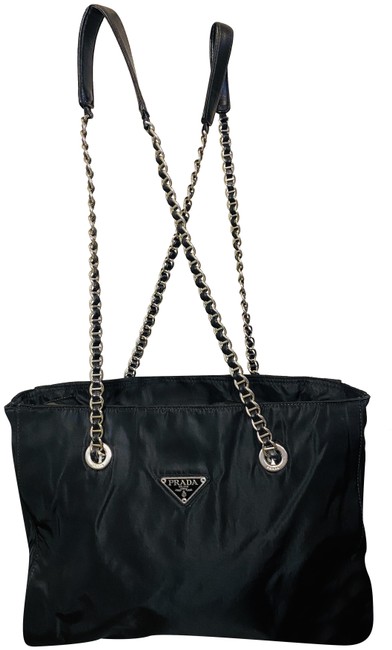 Prada Tessuto Acciaio Nero Chain Black Nylon Shoulder Bag