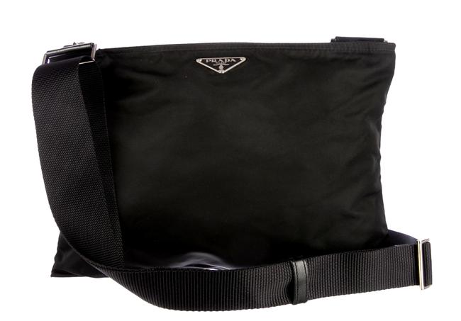 Prada Tessuto Black Leather  Canvas Shoulder Bag