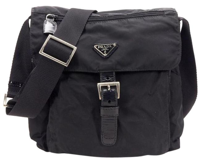 Prada Tessuto Black NylonLeather Trim Shoulder Bag