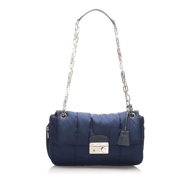 Prada Tessuto Bomber Blue Leather Shoulder Bag