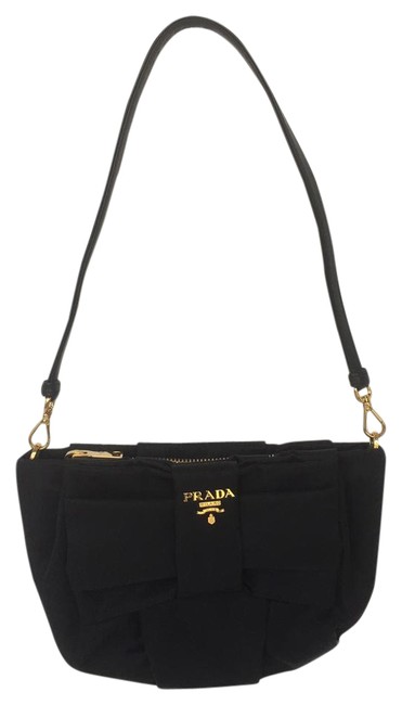 Prada Tessuto Bow Zip Black Nylon Shoulder Bag