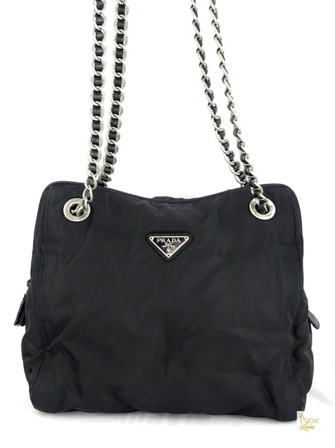 Prada Tessuto Chain #29388 Black Nylon Shoulder Bag