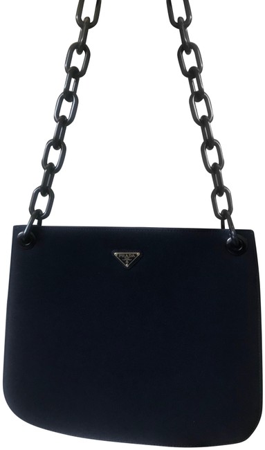 Prada Tessuto Chain Handle Navy Canvas Shoulder Bag