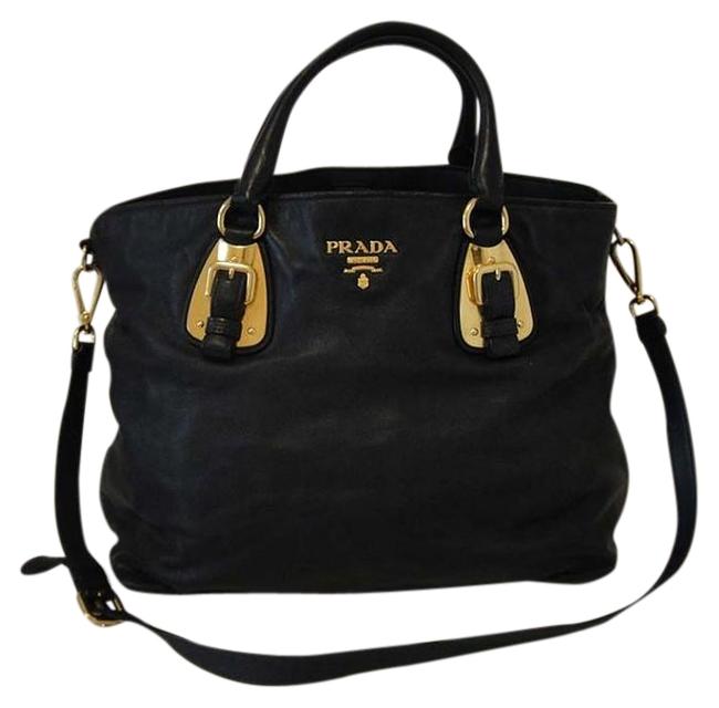 Prada Tessuto Convertible Calf Blue Leather Shoulder Bag