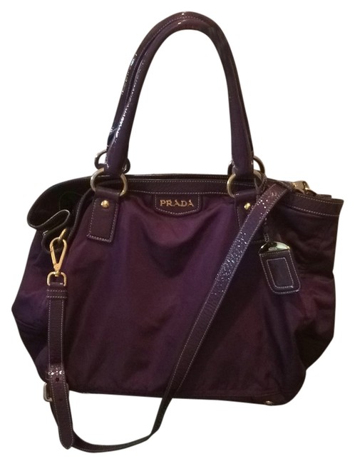 Prada Tessuto Deep Purple NylonPatent Leather Shoulder Bag