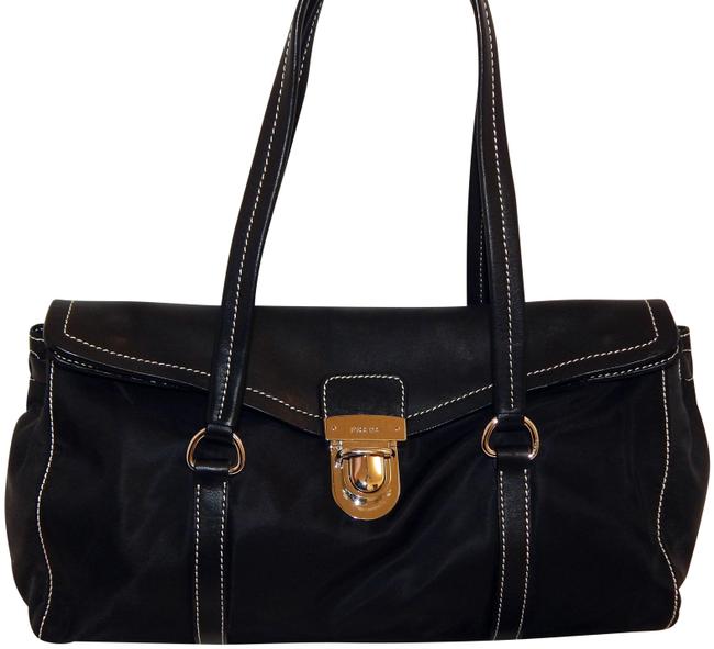Prada East West Tessuto Italy Black Leather Shoulder Bag