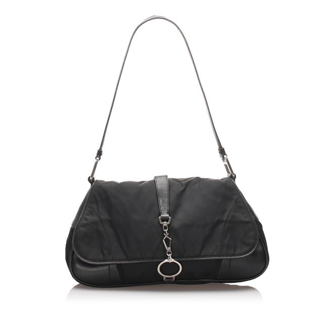 Prada Tessuto Easy Black Leather Shoulder Bag