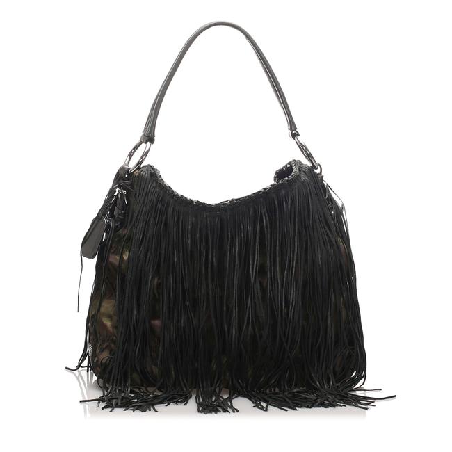 Prada Tessuto Fringe Black Leather Shoulder Bag
