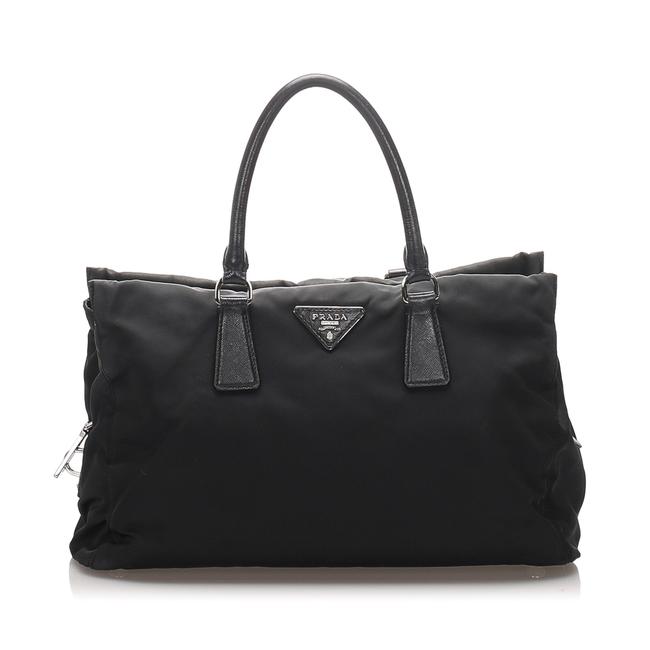 Prada Tessuto Handbag Ity Card Black Leather Shoulder Bag