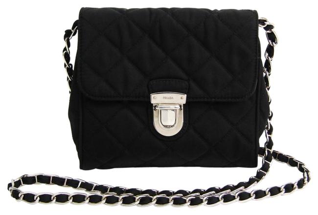 Prada Tessuto Impuntu Bp0623 Womens Nero Leather  Nylon Canvas Shoulder Bag