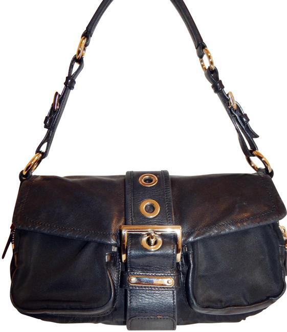 Prada Tessuto Italy Black Nylon Leather Shoulder Bag