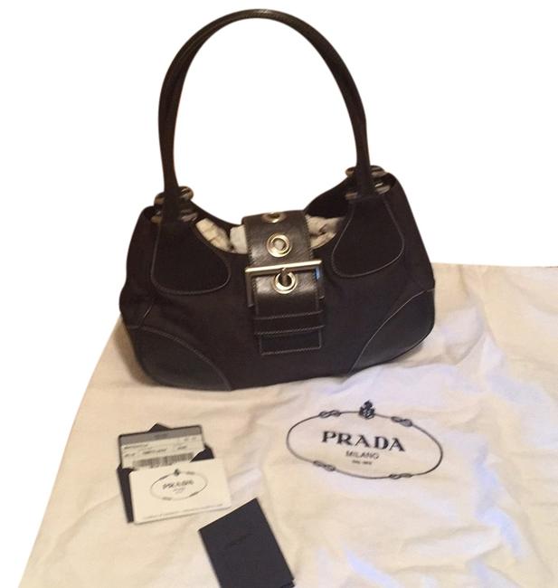 Prada Tessuto Moon Brown NylonLeather Shoulder Bag