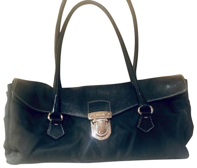 Prada East West Tessuto Nappa Buckle Black Leather and Nylon Shoulder Bag