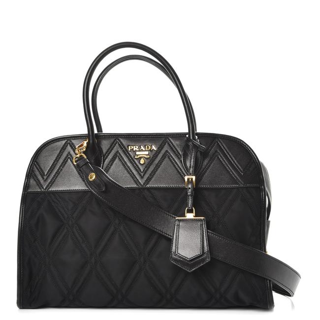 Prada Tessuto Nappa Impunturato Satchel Black Leather and Nylon Shoulder Bag