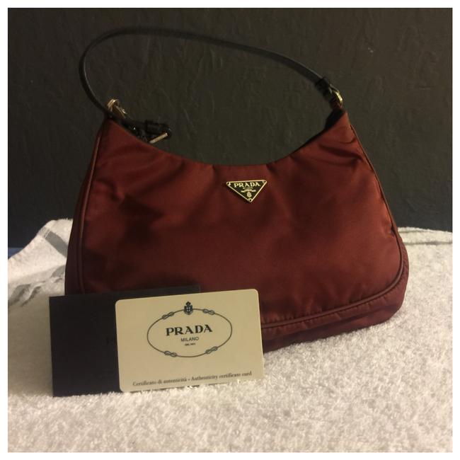 Prada Tessuto Nylon Mini Burgundy Shoulder Bag