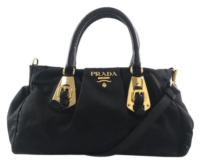 Prada Tessuto Pleated Buckle Convertible Black Canvas Shoulder Bag