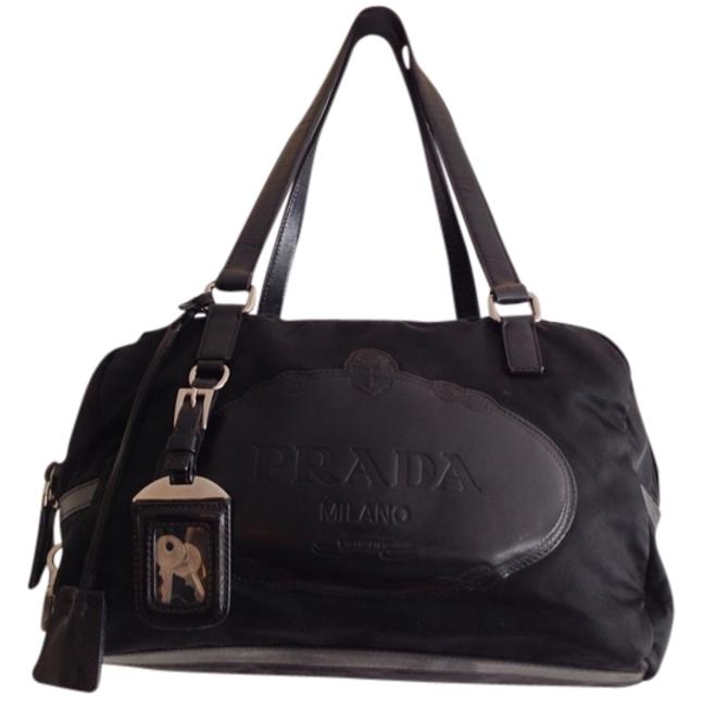 Prada Tessuto Print Black Nylon and Leather Shoulder Bag
