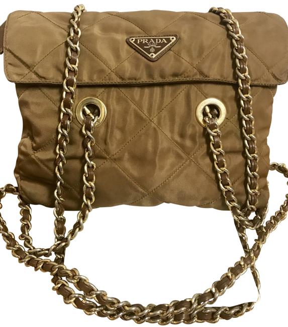 Prada Tessuto Quilted Chain GoldBrown Nylon Shoulder Bag