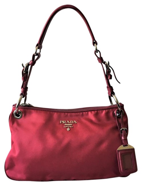 Prada Tessuto Sacca RedDark Pink Nylon and Leather Shoulder Bag