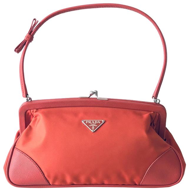 Prada Tessuto Saffiano Frame Red Nylon and Leather Shoulder Bag