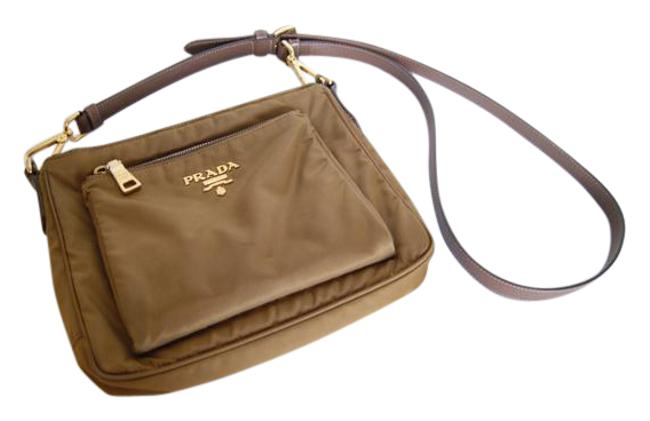 Prada Crossbody Tessuto Saffiano Trim Tan Nylon Shoulder Bag