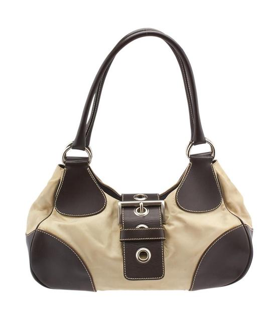 Prada Tessuto Satchel Brown Beige Leather Nylon Shoulder Bag