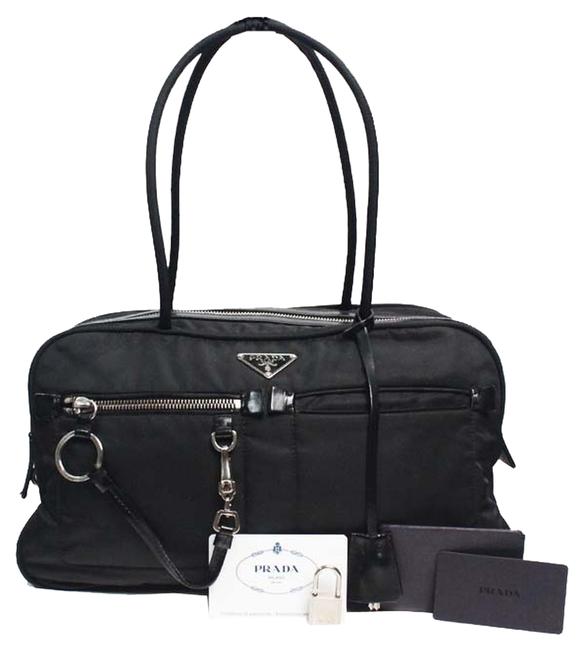 Prada Tessuto Satchel Lock Key Black Nylon Shoulder Bag